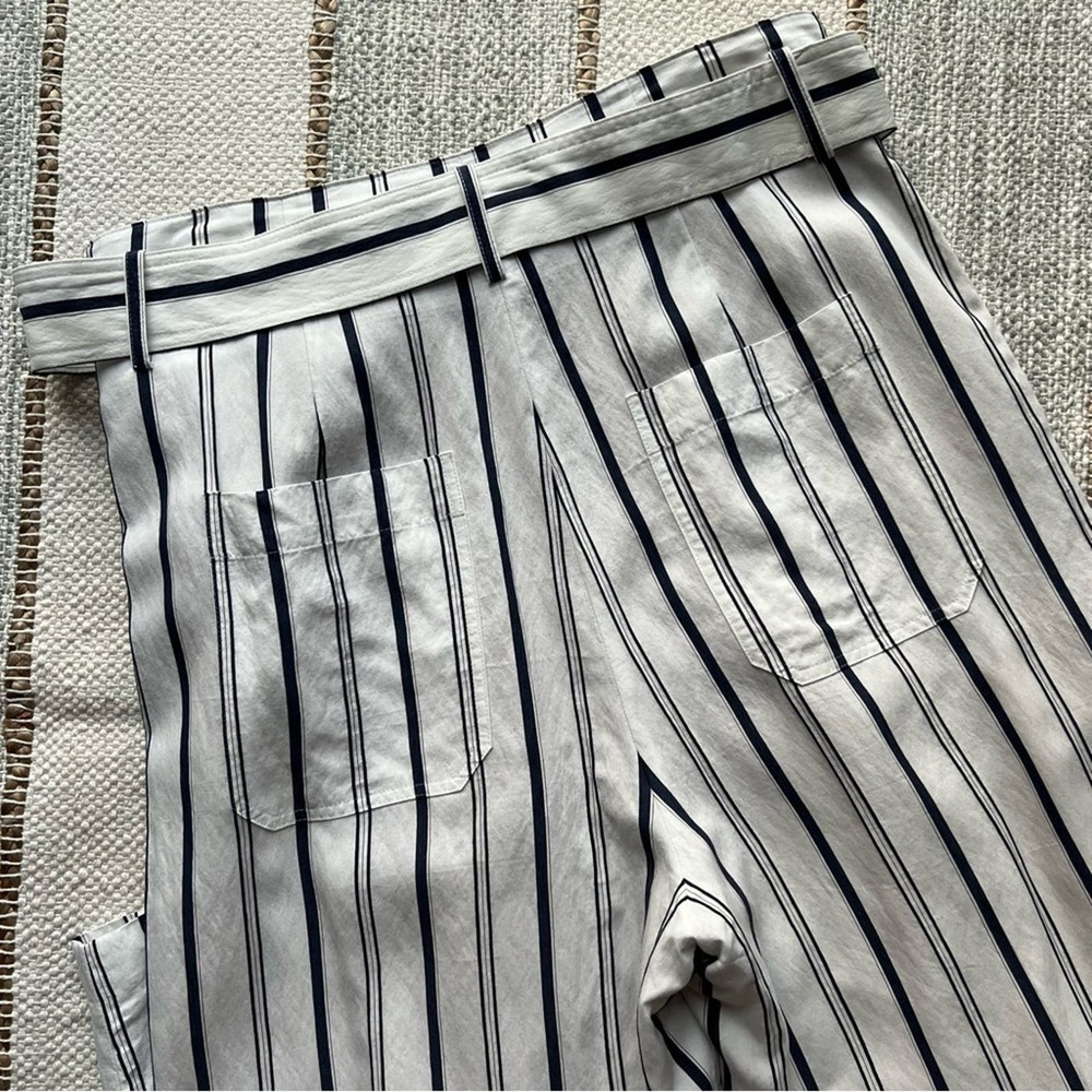 Vince Dobby Blue White Striped Wide Leg High Rise Belted Pants Women’s Medium - Picture 9 of 11